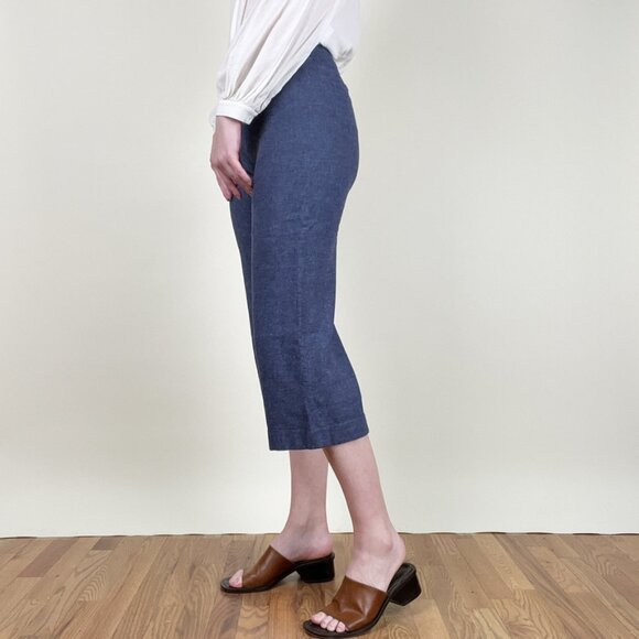 Vintage 100% Linen Capris Trouser Pants Cropped High Waisted Straight Leg Y2K - Picture 3 of 6
